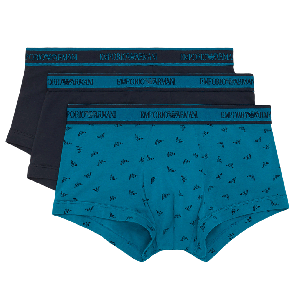 Emporio Armani Mens Knit Trunk 3-Packs 111357 Blue