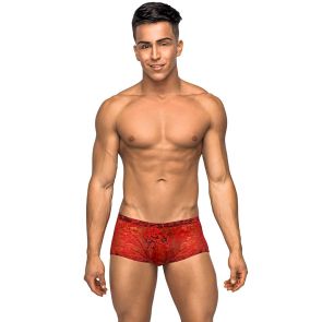 Male Power Stretch Lace Mini Short 145-162 Red