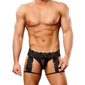 Male Power Scandal Lace G-String Garter Short 176-178 Black