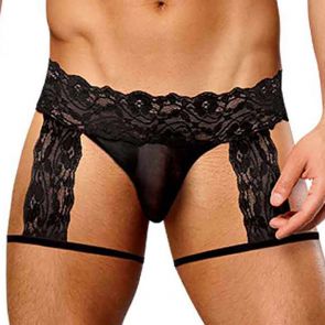 Male Power Scandal Lace G-String Garter Short 176-178 Black