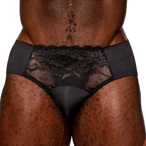 Male Power Sassy Lace Bikini Solid Pouch 492-280 Black