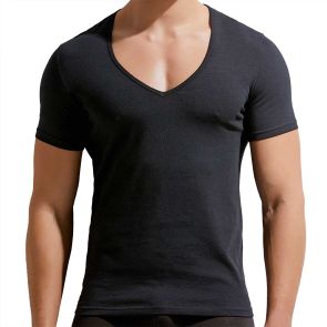 Gauvine Essential Tops Deep V-Neck T-Shirt 5003 Black