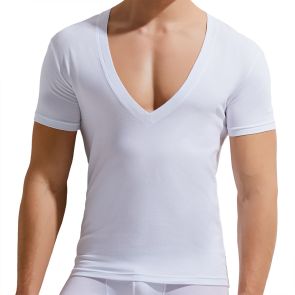 Gauvine Essential Tops Deep V-Neck T-Shirt 5003 White