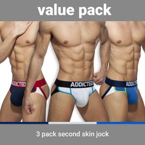 Addicted Second Skin 3 Pack Jockstrap AD899P Navy/White/Royal Blue