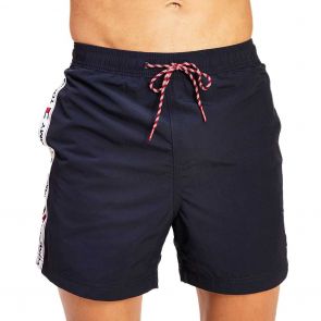 Tommy Hilfiger Logo Tape Slim Fit Mid Length Swim Shorts UM0UM02042 Navy