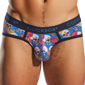 Cocksox Day Of The Dead Sports Brief CX76DD Calavera Blue