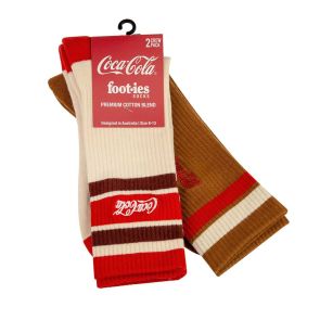 Foot-ies Coke Vintage Stripe Sneaker 2 Pack Socks FCOK596 Cream/Rust