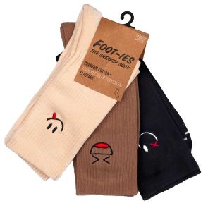 Foot-ies Big Weekend Sneaker 3-Pack Sock FBIG499 Cream/Brown/Black