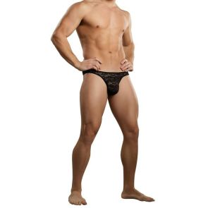 Male Power Stretch Lace Bong Thong 442-162 Black