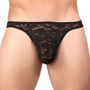 Male Power Stretch Lace Bong Thong 442-162 Black