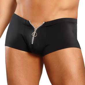 Male Power Nylon Spandex Zipper Short PAK-835 Black