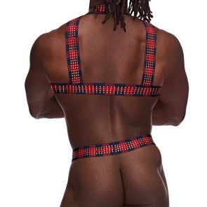 Male Power Elastic Studded Harness with Ring PAK-892 Red