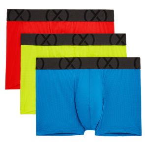 2xist Mens X Sport Mesh No Show Trunk 3-Pack X10033 Red/Blue/Yellow