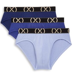 2xist Mens X Luxe No Show Brief 3-Pack X50020 Light Blue/Blue/Navy
