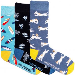 Mitch Dowd Men's Surf & Dogs Bamboo Socks Gift Box 3-Pack XM05P3 Multi