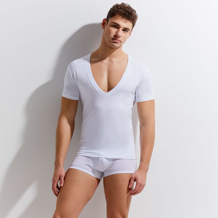 Gauvine Essential Tops Deep V-Neck T-Shirt 5003 White Mens T-shirt