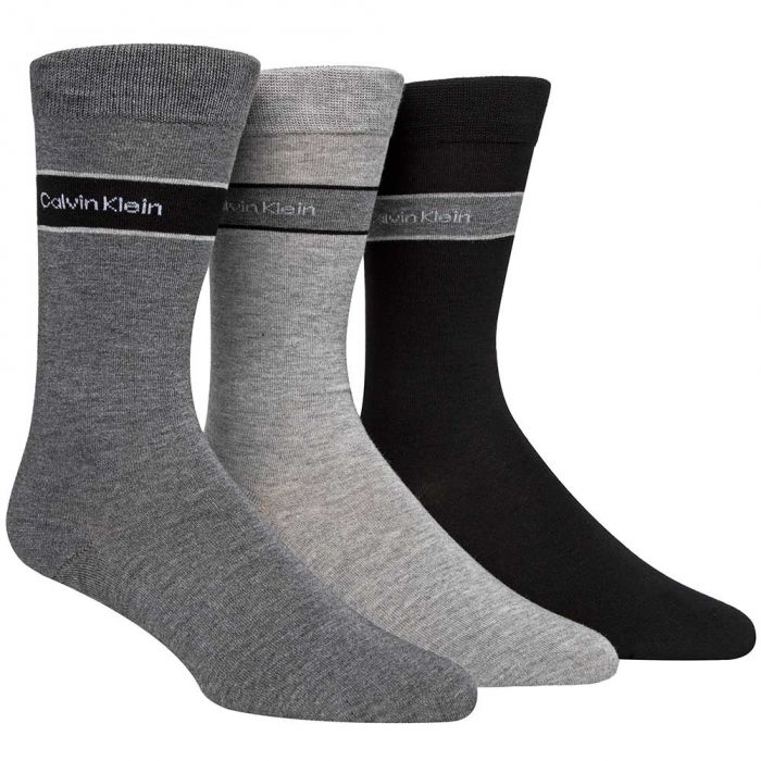 Calvin Klein Mens Bamboo Blend Logo Socks 3-Pack ECK177 Charcoal/Grey/Black  Mens Socks