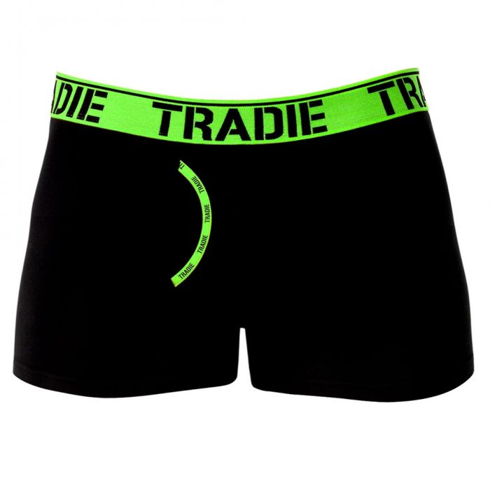 Tradie Big Fella Man Front Trunks MJ1956SK Black And Fluro Green Mens  Underwear