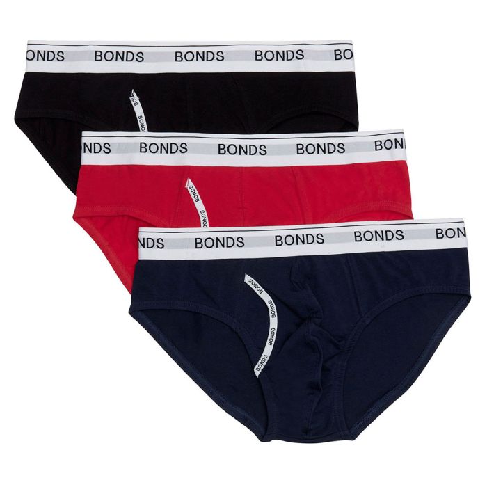 Bonds Guyfront Briefs 3-Pack MZ953A Black/Navy/Red Mens Underwear