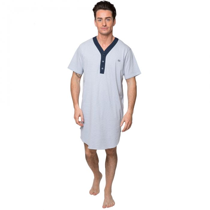 Coast Short Sleeve Stripe Nightshirt 18CCS320 Navy and Grey Mens Sleepwear