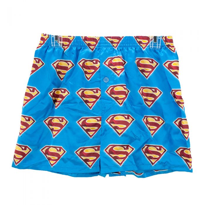 boksen Melancholie Opblazen DC Comics Superman All Over Logo Satin Boxer Shorts M09 Blue Mens Underwear