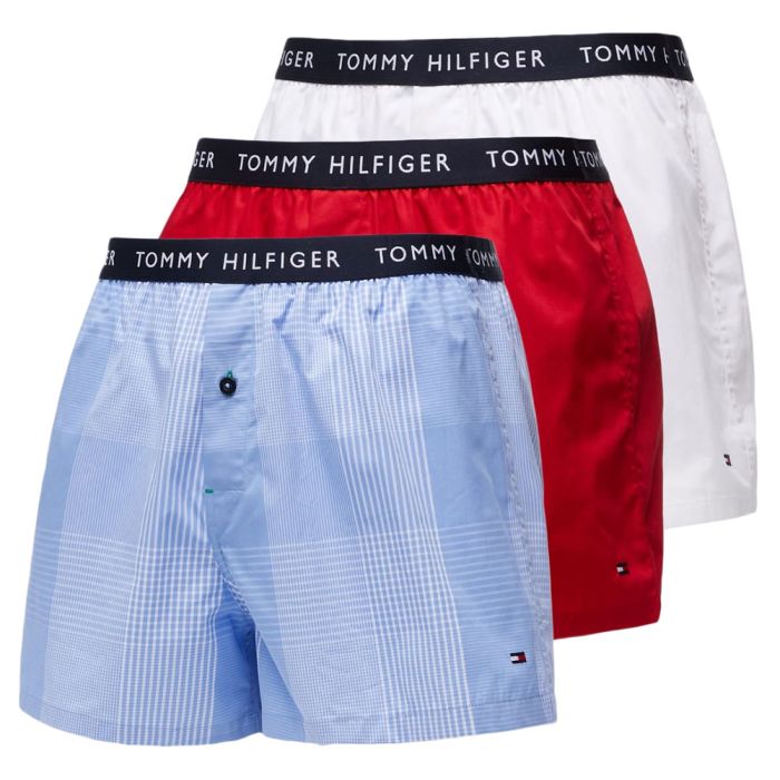 Tommy Hilfiger Woven Boxer Print 3-Pack UM0UM02414 White/Red/Grid Mens  Underwear