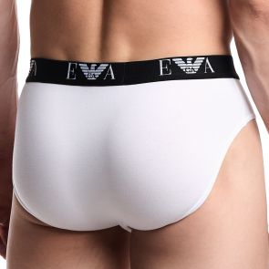 Emporio Armani Stretch Jersey Briefs with EA Logoband 3-Pack EM000258 White