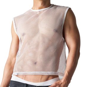 TEAMM8 Edge Net Muscle Tank TU-MCTEDG Chalk