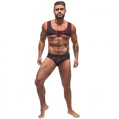 Male Power Mini Tank & Brief Set 100-052 Black and Red
