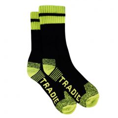 Tradie Mens 3-Pack Acrylic Work Socks M22530BW Black/Fluro Yellow