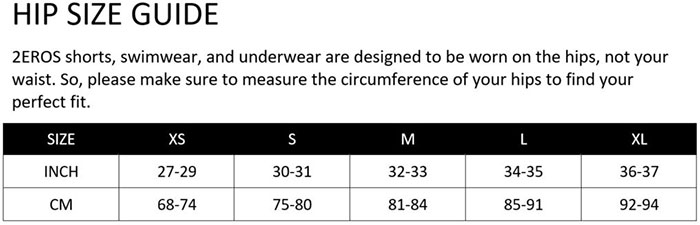 2eros Underwear Sizechart
