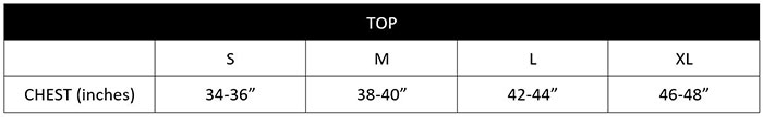 2xist Shirt Sizechart