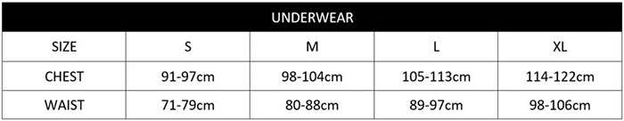 CK Underwear Sizechart
