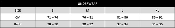 Clever Underwear Size Chart