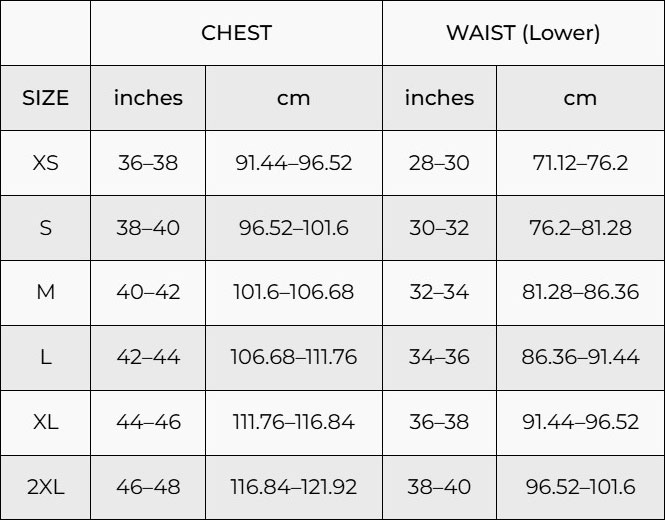 Tops size chart - TEAMM8