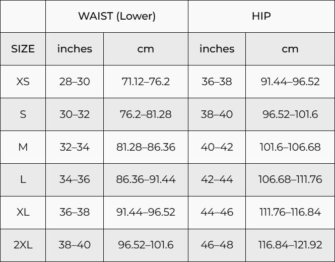 Bottom size chart - TEAMM8